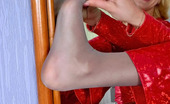 Nylon Feet Line 482327 Angela Red Hot Babe In Grey Tights Giving Her Well-Maintained Feet A Good Workout Nylon Feet Line
