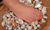 Nylon Feet Line 482380 Nolly Hottie In High Heels And Luxury Tights Rubbing Her Feet Against Sea Shells Nylon Feet Line
