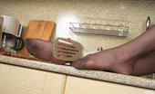 Nylon Feet Line 482590 Lilly Footsy Housewife In Reinforced Toes Hose Doing Nasty Things In The Kitchen Nylon Feet Line
