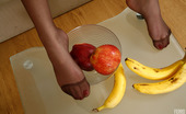 Nylon Feet Line 482650 Abby Frisky Babe Grasps An Apple With Her Pedicured Feet In Reinforced Toe Hose Nylon Feet Line
