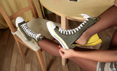 Nylon Feet Line 482658 Luka Frisky Girl In Suntan Reinforced Toe Hose Having Fun Playing With A Banana Nylon Feet Line
