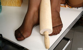 Nylon Feet Line 482721 Lara Vivacious Chick Treating Herself With Her Nyloned Feet Right In The Kitchen Nylon Feet Line
