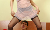 Love Nylons 492682 Susanna & Adam Naughty Chick In Barely Black Stockings Getting Her Trimmed Muff Massaged Love Nylons
