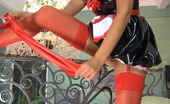 Lacy Nylons 493412 Amelia Vivacious Chick Wears Nurse Uniform And Tears Her Red Plain-Top Stockings Lacy Nylons
