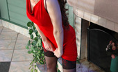 Lacy Nylons 493620 Salome Luring Babe Peels Off Red Gown Revealing Her Luxury Stockings And Underwear Lacy Nylons
