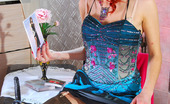 Lacy Nylons 493622 Marion Fiery Babe In The Evening Gown Changing Her Black Stockings For Grey Ones Lacy Nylons
