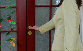 Lacy Nylons 493624 Jaclyn Tempting Hottie Wearing Grey Stockings And Lush Lingerie Under Trouser Suit Lacy Nylons

