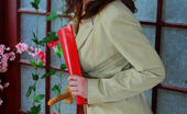 Lacy Nylons 493624 Jaclyn Tempting Hottie Wearing Grey Stockings And Lush Lingerie Under Trouser Suit Lacy Nylons
