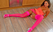 Lacy Nylons 493663 Edna Mischievous Babe Getting Out Of Control Posing In Her Bright Pink Stockings Lacy Nylons
