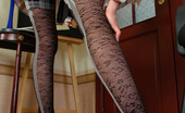 Lacy Nylons 493704 Blanch Frisky Coed In Patterned Stockings Readily Throwing Off Her White Panties Lacy Nylons
