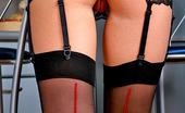 Lacy Nylons 493708 Hatty Dressed To Kill Chick In Contrast Sole Stockings Posing Sexy On The Stool Lacy Nylons
