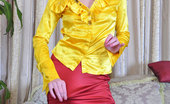 Lacy Nylons 493884 Stella Lean Babe Wearing Her Ultra Sheer Nylons With Bright Red-And-Yellow Attire Lacy Nylons
