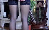 Lacy Nylons 493938 Barbara Leggy Hottie Admires The Look Of Her Lace And Silk Garter With Black Nylons Lacy Nylons
