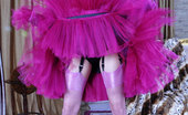 Lacy Nylons 493957 Biddy Goluptious Beauty Changes Into Her Chic Dress And Pinkish Satin Top Nylons Lacy Nylons
