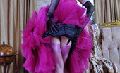 Lacy Nylons 493959 Dominica Gloved Babe In A Chic Frilly Gown With Pink Nylons And A Matching Suspender Lacy Nylons
