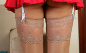 Lacy Nylons 493979 Evgenia Pigtailed Upskirt Teaser In Shiny Sheer Nylons And Cool Ankle-Strap Sandals Lacy Nylons

