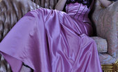 Lacy Nylons 494003 Biddy Glamour Babe Strips Her Long Evening Gown Revealing Pink Satin Top Nylons Lacy Nylons

