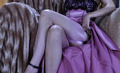 Lacy Nylons 494003 Biddy Glamour Babe Strips Her Long Evening Gown Revealing Pink Satin Top Nylons Lacy Nylons
