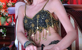 Lacy Nylons 494046 Aubrey Fascinating Belly-Dancer Parts Her Stockinged Legs For Some Dildo Stuffing Lacy Nylons
