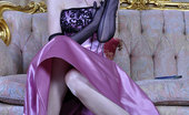 Lacy Nylons 494047 Dominica Glam Babe In A Fancy Evening Gown Completed With Black Gloves And Stockings Lacy Nylons
