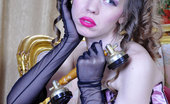 Lacy Nylons 494047 Dominica Glam Babe In A Fancy Evening Gown Completed With Black Gloves And Stockings Lacy Nylons
