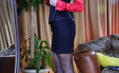 Lacy Nylons 494087 Gertrude Super Sexy Office Babe Exposing Hot Red Lingerie And Black Seamed Stockings Lacy Nylons
