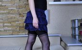 Lacy Nylons 494115 Katharine Spectacled Cutie Admires Her Black Seamed Stockings With A Lacy Suspender Lacy Nylons
