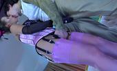 Nylon Screen 495748 Dressy Hottie Strips To Her Basque And Pink Satin Top Nylons To Get It On Nylon Screen

