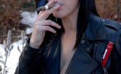 Cigar Glamour 496878 Outdoor Cigar Smoking Babe Leather Jacket Wearing Babe Bares Her Breasts And Smokes A Cigar Outdoors Cigar Glamour
