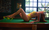 Gang Bang Dee 498408 Dee Poses In A Green Mini Dress On A Billiards Table Gang Bang Dee
