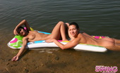 Swing Nudists Adorable Nudists With Perfect Asses Relaxing On The Air Bed. Enjoy The Pics Swing Nudists
