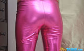 Shiny Tease 502387 Busty Blonde Babe Teasing In Tight Pink Sapndex Shiny Tease
