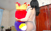 Pantyhose Line 506357 Deborah & Edmund Raven-Head In White Fishnet Dress And Black Hose Putting On Hot Strip Show Pantyhose Line
