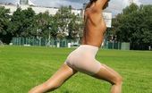 Pantyhose Sports 517684 Brunette In Shiny Pantyhose Stretching Outdoors Pantyhose Sports
