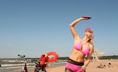Pantyhose Sports 517759 Blonde Victoria Doing Pantyhose Aerobics At Seashore Pantyhose Sports
