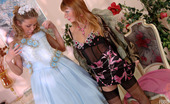 Lick Nylons 524613 Alina & Alice Naughty Bride In White Stockings Tempting A Bridesmaid To Girl-On-Girl Sex Lick Nylons
