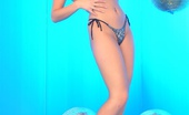 Lingerie Queens 534200 Long-Legged Blonde Babe In Printed Blue Bikini Exposing Hot Body Lingerie Queens
