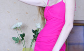 ePantyhose Land 560137 Eve Adorable Girl In A Pink Dress Changing Into Crotchless Sheer-To-Waist Hose ePantyhose Land

