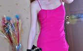 ePantyhose Land 560137 Eve Adorable Girl In A Pink Dress Changing Into Crotchless Sheer-To-Waist Hose ePantyhose Land
