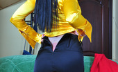 ePantyhose Land 560179 Muriel Sultry Raven-Head Wearing Bright Attire Adjusts Her Barely There Pantyhose ePantyhose Land
