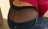 ePantyhose Land 560269 Evgenia Pigtailed Girl Pulls Down Denims And Flashes Her Buns In Control Top Hose ePantyhose Land

