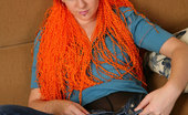 ePantyhose Land 560417 Maggie Funky Girl With Fiery Hair Strips Jeans And Slides Pebbles Under Her Tights ePantyhose Land
