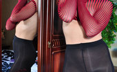 ePantyhose Land 560442 Blanch Passionate Gal Licks And Stretches Her Stripy Fishnets And Fashion Opaques ePantyhose Land
