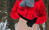 ePantyhose Land 560834 Alice Gorgeous Chick In Winter Outfit And White Pantyhose Playing In The Forest ePantyhose Land
