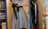 ePantyhose Land 561611 Natasha Cutie In Black Seamless Hose Choosing A Lovely Cocktail Dress For The Party ePantyhose Land
