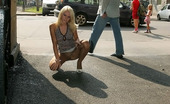 ePantyhose Land 562251 Ninette Blonde Eye Candy Encased In Shiny Suntan Hose Boldly Flashing In Public ePantyhose Land
