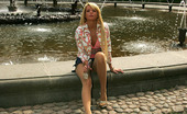 ePantyhose Land 562280 Stephanie Sitting By The Fountain Blonde Giving A Glimpse Of Her Pantyhose Clad Pussy ePantyhose Land
