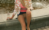 ePantyhose Land Stephanie Sitting By The Fountain Blonde Giving A Glimpse Of Her Pantyhose Clad Pussy ePantyhose Land
