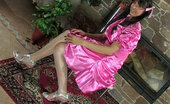ePantyhose Land Nell Ponytailed Doll In A Girlie Pink Dress Rubs Her Pussy In Shiny White Tights ePantyhose Land
