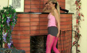 ePantyhose Land 563185 Rosa Pervy Gal Playing And Getting Off In Her Cool Bright Pink And Grey Hosiery ePantyhose Land
